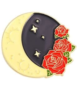 Floral Moon Phase 'Waning Crescent | Red Roses' Enamel Pin