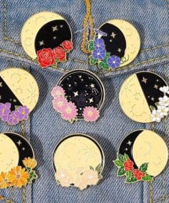 Alternative view of Floral Moon Phase 'New Moon | Pink Daisy' Enamel Pin