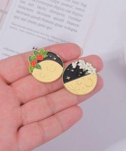 Alternative view of Floral Moon Phase 'Waning Crescent | Red Roses' Enamel Pin