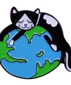 Alternative view of Black Cat 'Love Earth' Enamel Pin