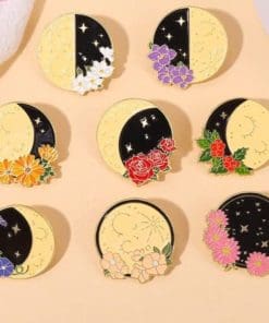 Alternative view of Floral Moon Phase 'Full Moon' Enamel Pin