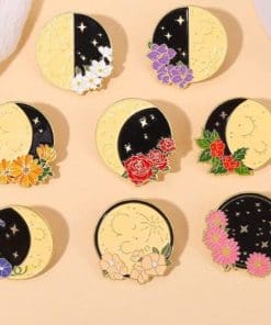 Alternative view of Floral Moon Phase 'Daisy | Waning Gibbous' Enamel Pin