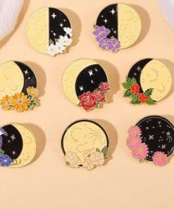 Alternative view of Floral Moon Phase 'Waxing Crescent' Enamel Pin