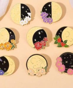 Alternative view of Floral Moon Phase 'Last Quarter' Enamel Pin