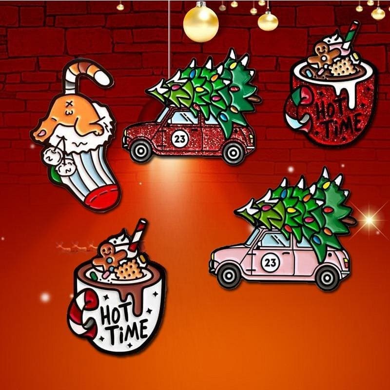 Happy Holidays 'Red Car 23 x Christmas Tree' Enamel Pin - Image 2