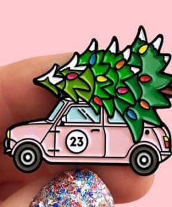Happy Holidays 'Pink Car 23 x Christmas Tree' Enamel Pin