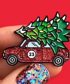 Happy Holidays 'Red Car 23 x Christmas Tree' Enamel Pin