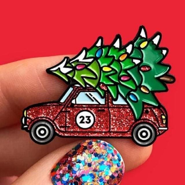Happy Holidays 'Red Car 23 x Christmas Tree' Enamel Pin - Image 3
