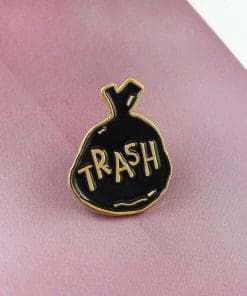 Alternative view of Black Garbage Bag 'Trash' Enamel Pin