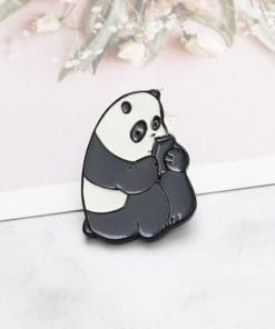 Alternative view of Funny Panda Playing Tablet Enamel Pin