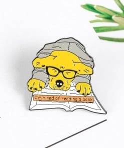Alternative view of Cute Dog 'I'm Tired of Reading A Book' Enamel Pin