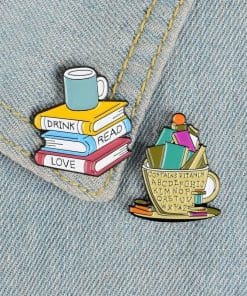 Books Are Magic 'Cup of Books | Contains Vitamin A to Z' Enamel Pin - Image 3
