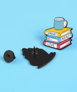 Alternative view of Books Are Magic 'Cup of Books | Contains Vitamin A to Z' Enamel Pin