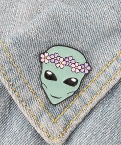 Alternative view of Cute 'Alien with Flower Crown' Enamel Pin