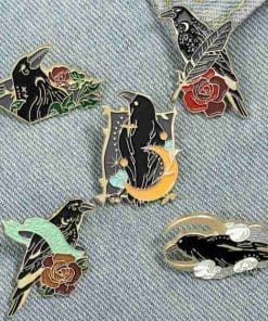 Alternative view of Raven 'Moon Flowers ver.1' Enamel Pin