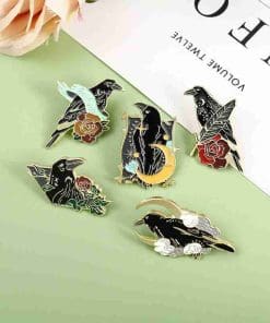 Alternative view of Raven and Flowers 'ver.1' Enamel Pin