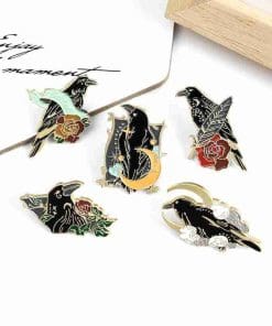 Alternative view of Raven and Flowers 'ver.2' Enamel Pin