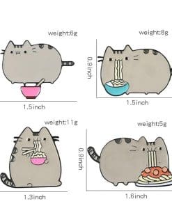 Alternative view of Cute Fat Cat 'Eating Ramen | Pink Bowl' Enamel Pin