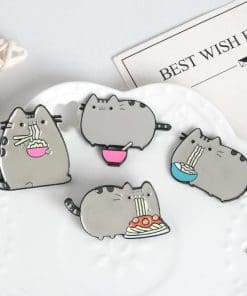 Cute Fat Cat 'Eating Ramen | Pink Bowl' Enamel Pin - Image 5
