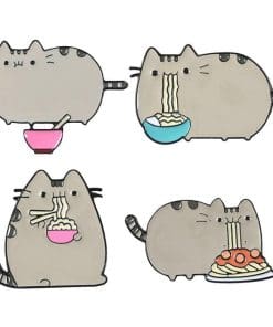 Alternative view of Cute Fat Cat 'Eating Spaghetti' Enamel Pin