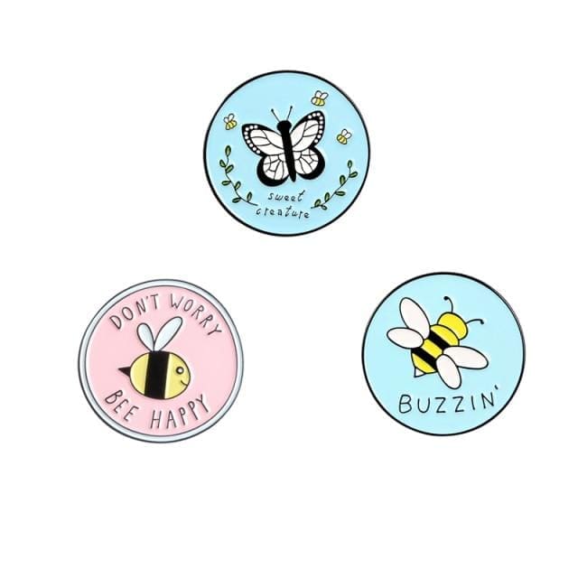 Bees and Butterfly set of 3 Enamel Pin