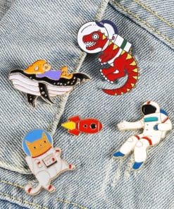 Alternative view of Cute Astronaut Dinosaur Enamel Pin