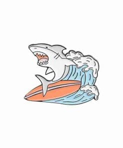 Alternative view of Shark 'Surfing' Enamel Pin