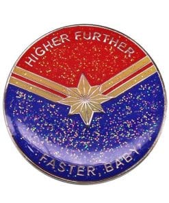 Alternative view of Captain Marvel 'Higher Further Faster' Enamel Pin