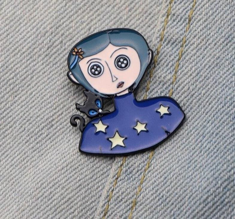 Movie 'Coraline and Black Cat' Portrait Enamel Pin - Image 5
