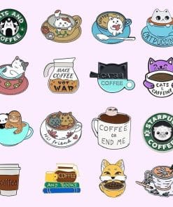 Alternative view of Cute 'Purple Cat | Cats & Caffeine' Enamel Pin
