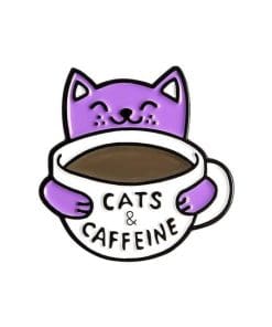 Cute 'Purple Cat | Cats & Caffeine' Enamel Pin