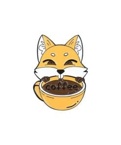 Cute Fox and Coffee Enamel Pin