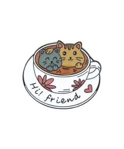 Cat Bathing in Cup 'Hi Friend' Enamel Pin