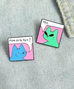 Funny Cat Convo Set of 2 'How Are You? | Yes' Enamel Pin - Image 4