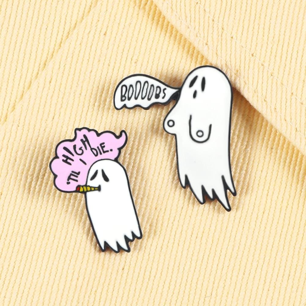 Cute Smoking Boo Ghost 'High Till I Die' Enamel Pin - Image 3