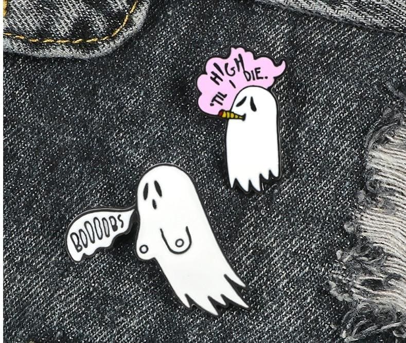 Cute Smoking Boo Ghost 'High Till I Die' Enamel Pin - Image 4