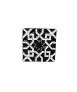 Alternative view of Abstract Tile Flower 'White Chain in Black' Enamel Pin
