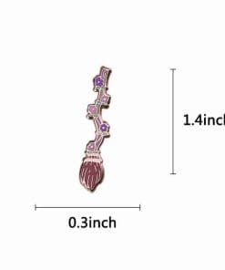 Alternative view of Pink Floral Magic Broomstick Enamel Pin