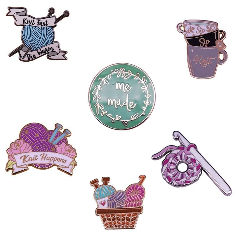 Cute Knitting Art Set of 6 Enamel Pin