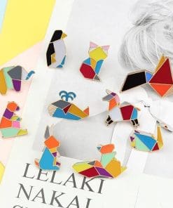 Alternative view of Colorful Origami 'Penguin' Enamel Pin