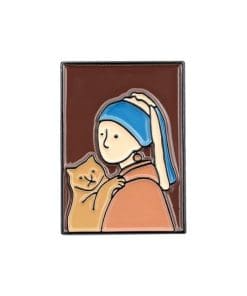 Abstract Painting 'Girl with a Pearl Earring | With Cat' Enamel Pin