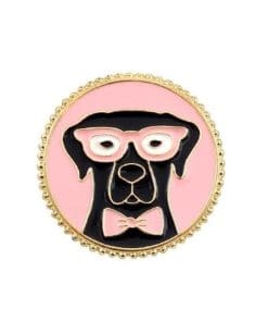 Alternative view of Cute 'Pink Dog with Glasses' Enamel Pin
