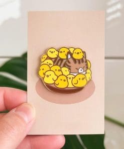 Cute 'Chick and Sleeping Kitten' Enamel Pin