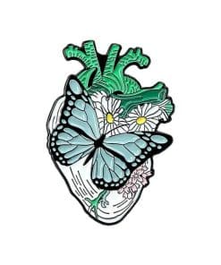 Anatomical Human Heart 'Butterfly & Daisy' Enamel Pin