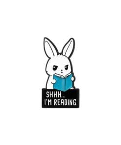 Cute Serious Bunny 'Shhh...I'm Reading' Enamel Pin