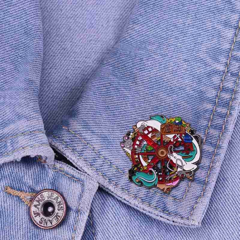 Spirited Away 'Haku and Friends | Water Wheel' Enamel Pin - Image 4