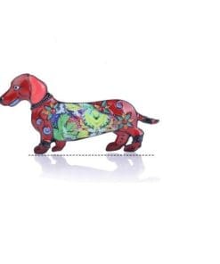 Dachshund Dog Walking 'Floral x Red' Enamel Pin