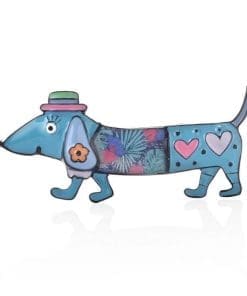 Dachshund Dog Walking 'Heart x Blue' Enamel Pin