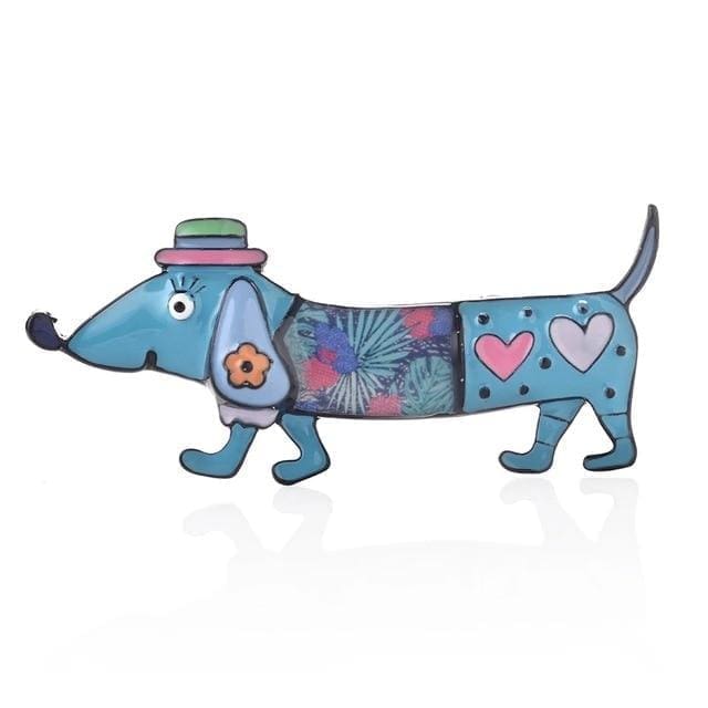 Dachshund Dog Walking 'Heart x Blue' Enamel Pin