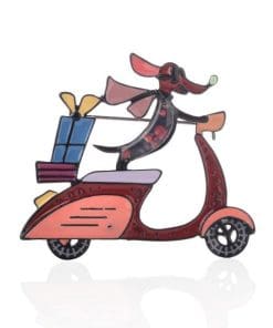 Dachshund Dog on Scooter 'Maroon' Enamel Pin